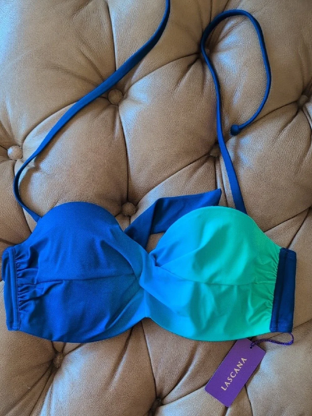 Ocean Ombre Twist Bandeau Bikini Top - Blue & Aqua - Picture 2 of 4